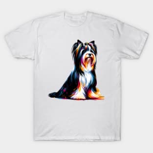 Elegant Biewer Terrier in Colorful Splash Art Style T-Shirt